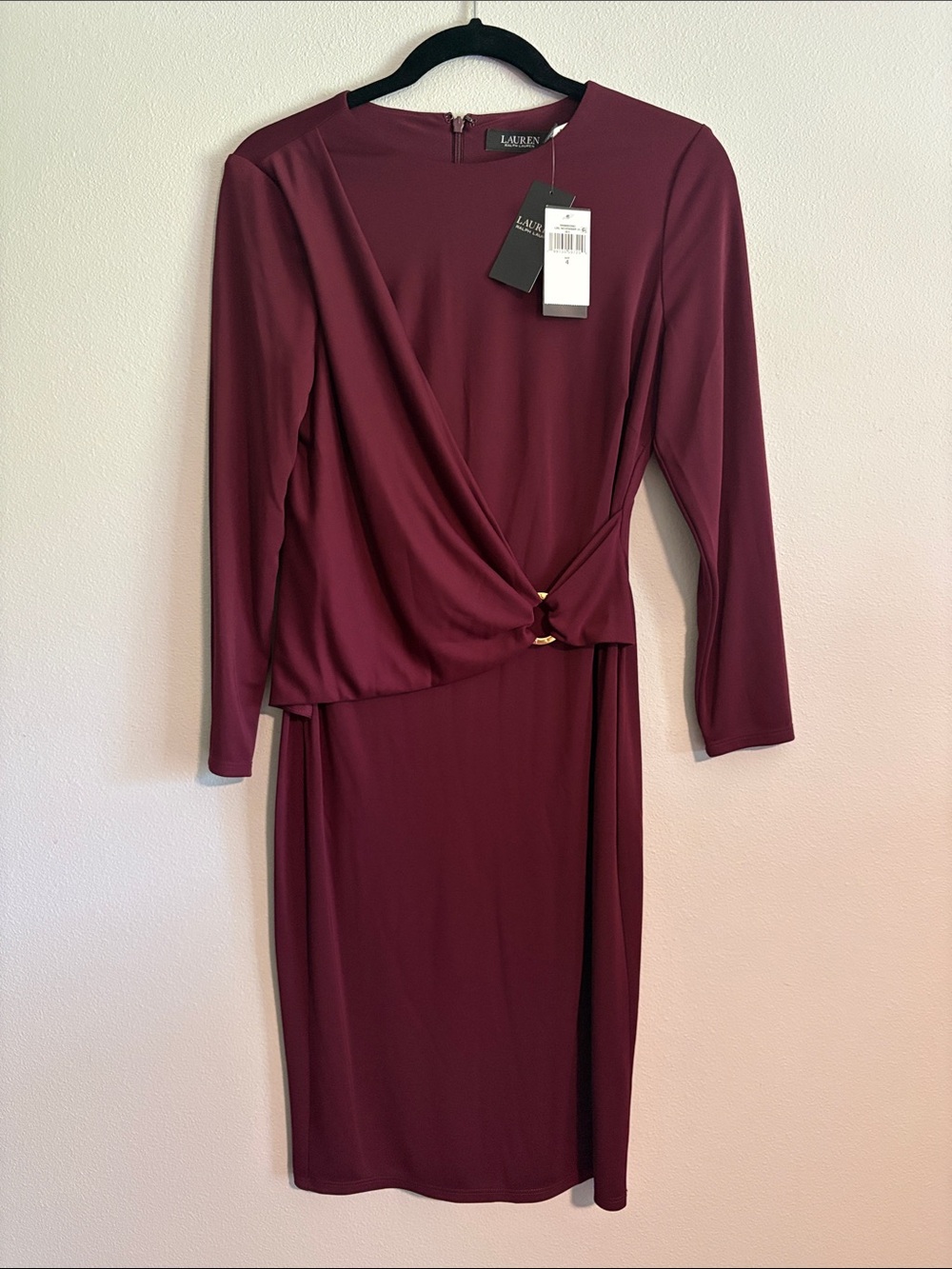 Lauren Ralph Lauren Wine Long-Sleeve Faux-Wrap Dress